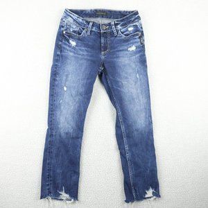 Silver Jeans Else Capri Womens 24 Distressed Denim Raw Hem Stone Wash Retro
